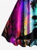 Dinosaur UFO Ombre Aurora Print Plus Size Matching Hawaii Beach Outfit For Couples -  