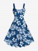 Ensemble de plage hawaïen assorti pour couples, imprimé feuilles tropicales et fleurs d'hibiscus, grandes tailles - Bleu Ciel 