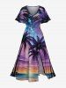 Galaxy Coconut Tree Seascape Print Plus Size Matching Hawaii Beach Outfit For Couples -  