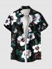 Impression de peinture à l'huile de fleurs et de feuilles, grande taille, tenue de plage hawaïenne assortie pour couples - Noir 