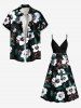 Impression de peinture à l'huile de fleurs et de feuilles, grande taille, tenue de plage hawaïenne assortie pour couples - Noir 