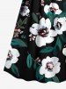 Impression de peinture à l'huile de fleurs et de feuilles, grande taille, tenue de plage hawaïenne assortie pour couples - Noir 