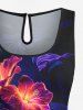 Ensemble hawaïen assorti chemise et barboteuse grande taille, tenue de plage à imprimé feuilles tropicales et hibiscus pour couples - Bleu profond 
