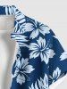 Chemise hawaïenne grande taille pour homme, à imprimé feuilles tropicales et fleurs d'hibiscus, boutons et poche. - Bleu Ciel M