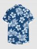 Chemise hawaïenne grande taille pour homme, à imprimé feuilles tropicales et fleurs d'hibiscus, boutons et poche. - Bleu Ciel M