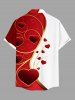 Plus Size Valentine's Day Heart Colorblock Print Buttons Pocket Shirt For Men -  