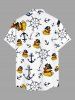 Plus Size Ducks Pirate Anchor Ship Rudder Cruise Print Buttons Pocket Hawaii Shirt For Men -  