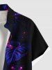 Plus Size Hibiscus Flower Leaf Glitter 3D Print Buttons Pocket Hawaii Shirt For Men -  
