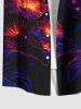 Plus Size Hibiscus Flower Leaf Glitter 3D Print Buttons Pocket Hawaii Shirt For Men -  