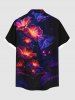 Plus Size Hibiscus Flower Leaf Glitter 3D Print Buttons Pocket Hawaii Shirt For Men -  