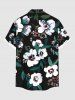 Chemise hawaïenne grande taille pour homme, imprimée de fleurs et de feuilles (style peinture à l'huile), avec boutons et poche. - Noir 5XL
