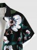 Chemise hawaïenne grande taille pour homme, imprimée de fleurs et de feuilles (style peinture à l'huile), avec boutons et poche. - Noir 5XL