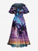 Robe midi fendue hawaïenne à imprimé galaxie, cocotier et paysage marin, grande taille - Pourpre  6X