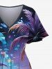 Robe midi fendue hawaïenne à imprimé galaxie, cocotier et paysage marin, grande taille - Pourpre  6X