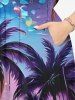 Robe midi fendue hawaïenne à imprimé galaxie, cocotier et paysage marin, grande taille - Pourpre  6X