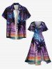Robe midi fendue hawaïenne à imprimé galaxie, cocotier et paysage marin, grande taille - Pourpre  6X