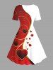 Robe vintage grande taille à imprimé cœur et blocs de couleurs pour la Saint-Valentin - Rouge S