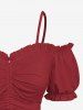 Plus Size Cinched Ruched Ruffles Cold Shoulder Cami Top -  