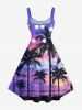 Robe trapèze hawaïenne grande taille à imprimé galaxie ombré et cocotiers illuminés - Pourpre  M