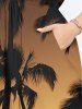 Robe midi trapèze grande taille à imprimé ombré crépusculaire, style hawaïen, avec poches fendues et cocotiers. - Jaune L