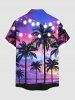 Plus Size Coconut Tree Illumination Ombre Galaxy Print Hawaii Button Pocket Shirt For Men -  