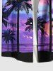 Plus Size Coconut Tree Illumination Ombre Galaxy Print Hawaii Button Pocket Shirt For Men -  