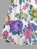 Plus Size Colorful Flower Leaf Print Hawaii Surplice A Line Cami Dress -  