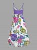 Robe débardeur trapèze à imprimé floral et feuilles colorées grande taille, style hawaïen, cache-cœur. - Pourpre  M