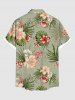 Chemise à poches boutonnées grande taille pour homme, imprimée de fleurs d'hibiscus et de feuilles tropicales, style hawaïen - Vert 5XL
