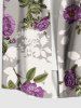 Chemise hawaïenne à imprimé floral, feuilles et branches, grande taille, avec poche boutonnée, pour hommes - Gris Foncé 5XL