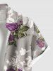 Chemise hawaïenne à imprimé floral, feuilles et branches, grande taille, avec poche boutonnée, pour hommes - Gris Foncé 5XL