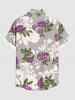 Chemise hawaïenne à imprimé floral, feuilles et branches, grande taille, avec poche boutonnée, pour hommes - Gris Foncé 5XL