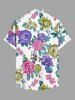 Plus Size Colorful Flower Leaf Print Hawaii Button Pocket Shirt For Men -  