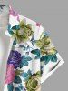 Plus Size Colorful Flower Leaf Print Hawaii Button Pocket Shirt For Men -  