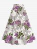 Jupe trapèze fendue hawaïenne à imprimé fleurs et feuilles grande taille - Gris Clair 1X