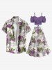 Jupe trapèze fendue hawaïenne à imprimé fleurs et feuilles grande taille - Gris Clair 1X