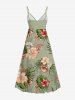 Plus Size Tropical Leaf Hibiscus Flower Print Hawaii Surplice A Line Cami Dress -  