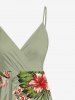 Plus Size Tropical Leaf Hibiscus Flower Print Hawaii Surplice A Line Cami Dress -  