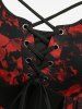 Plus Size Rose Flower Print Grommets Lace Up Tank Dress -  