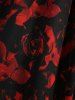 Plus Size Rose Flower Print Grommets Lace Up Tank Dress -  