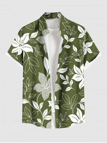 Chemise hawaïenne grande taille à imprimé floral et feuilles, boutons et poche pour homme - GREEN - 4XL