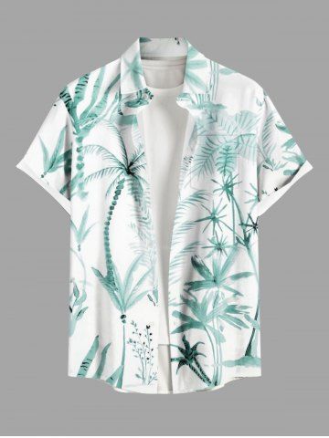 Plus Size Coconut Tree Flowers Print Buttons Pocket Hawaii Shirt For Men