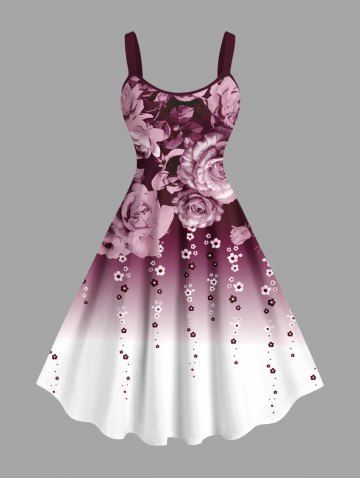 Plus Size Valentine's Day Rose Flower Tassel Ombre Print Tank Dress - PURPLE - 6X