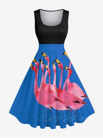 Plus Size Flamingo Print Hawaii Swing A Line Dress - SKY BLUE - 5X