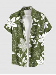 Chemise hawaïenne grande taille à imprimé floral et feuilles, boutons et poche pour homme - Vert 5XL
