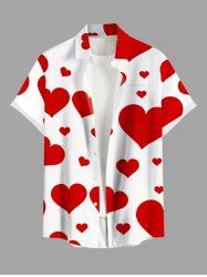 Plus Size Valentine's Day Heart Print Buttons Pocket Shirt For Men -  