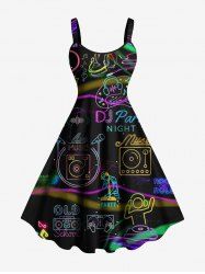 Robe débardeur hawaïenne à imprimé cœur avec microphone et écouteurs grande taille pour soirée musicale - Noir XS