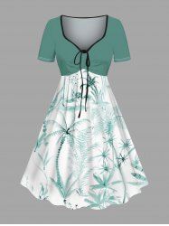 Robe hawaïenne grande taille à imprimé de fleurs de cocotiers et ceinture - Vert S