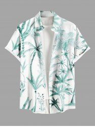 Plus Size Coconut Tree Flowers Print Buttons Pocket Hawaii Shirt For Men -  