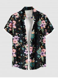 Plus Size Flowers Leaf Print Buttons Pocket Hawaii Shirt For Men -  